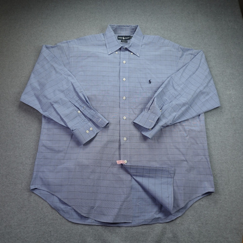 Ralph Lauren Shirt Mens 17 34/35 Blue Windowpane Check Yarmouth Button Down